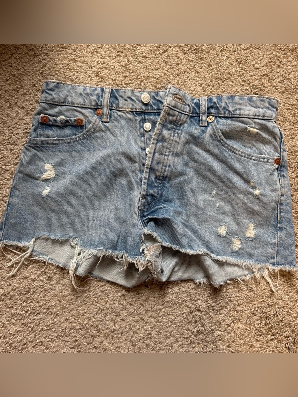 Zara Light Blue Distressed Denim Cutoff Shorts